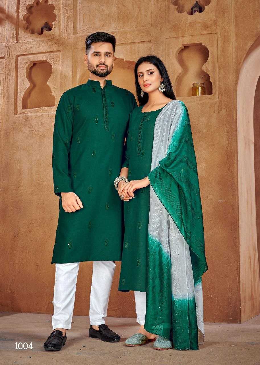 YNF PURE COTTON KESH246 Couple Goal V-2 COUPLE WEAR WHOLESALE MENS KURTA PAYJAM & FEMALE KURTIS BOTTOM MANUFACTURER - Deevit International