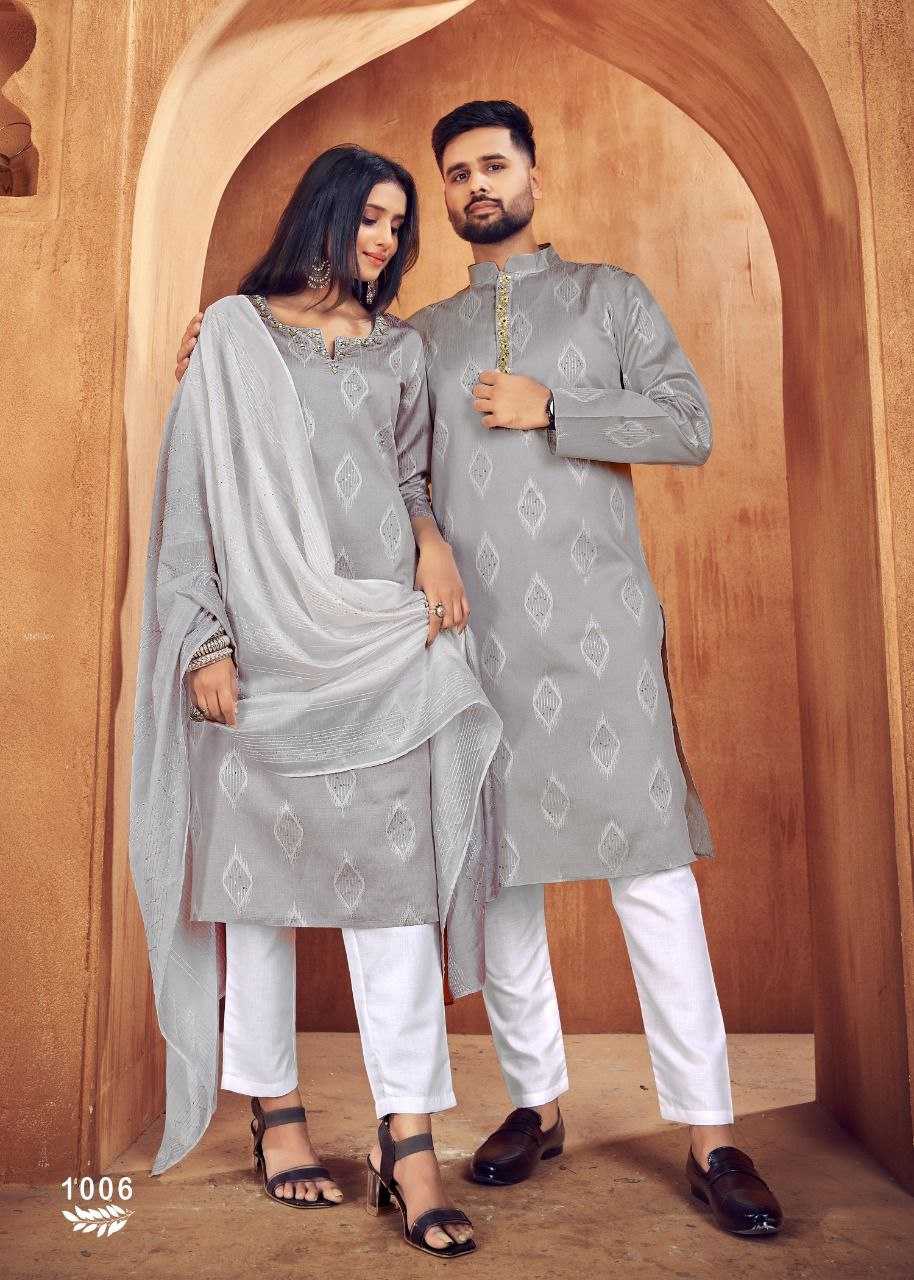 YNF PURE COTTON KESH246 Royal Couple V-11 COUPLE WEAR WHOLESALE MENS KURTA PAYJAM & FEMALE KURTIS BOTTOM MANUFACTURER - Deevit International