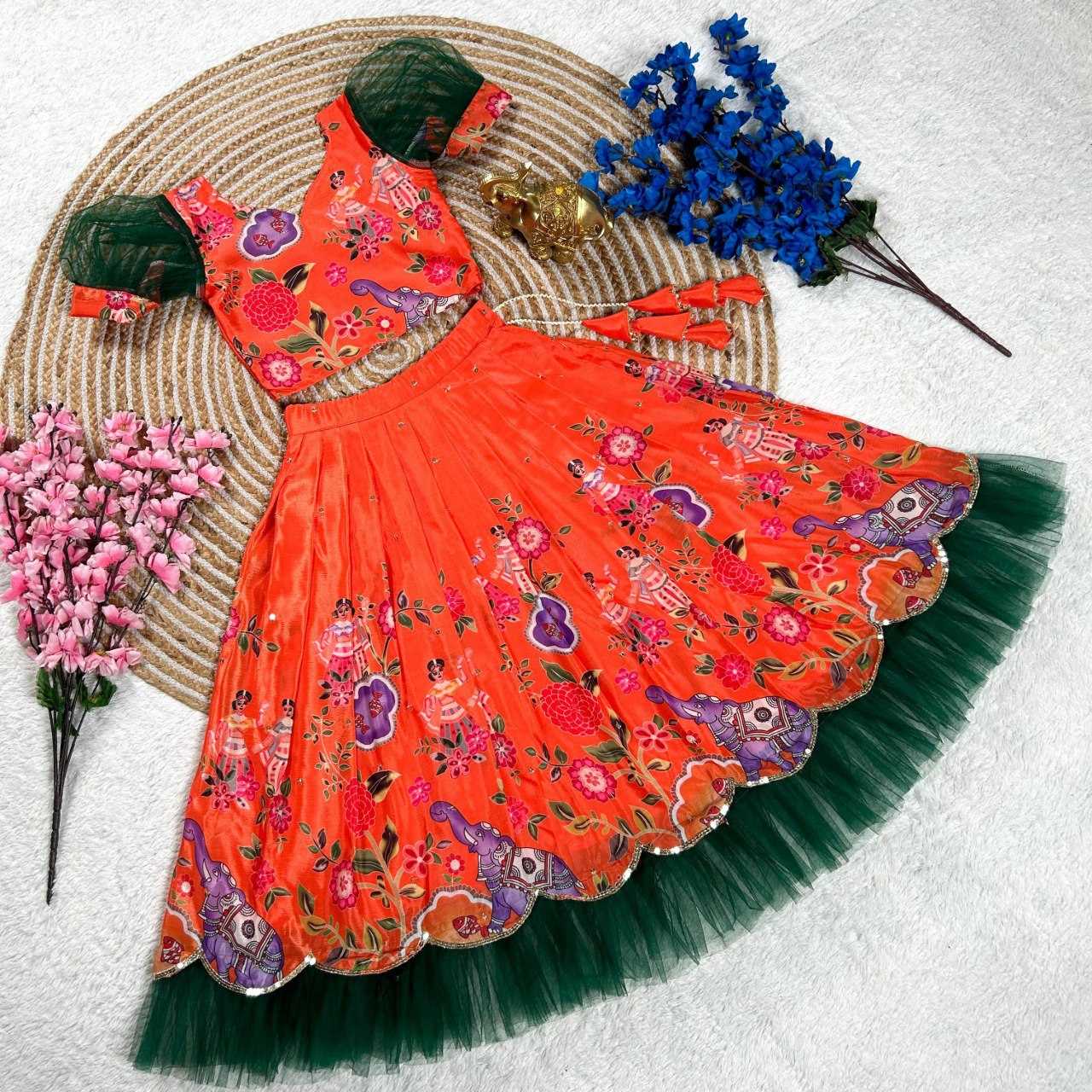 YNF SOFT CHINON KESH109 160 WHOLESALE KIDS LEHENGA TRADITIONAL ETHNIC LEHENGA KIDS FESTIVEL LEHANGA MANUFACTURER - Deevit International