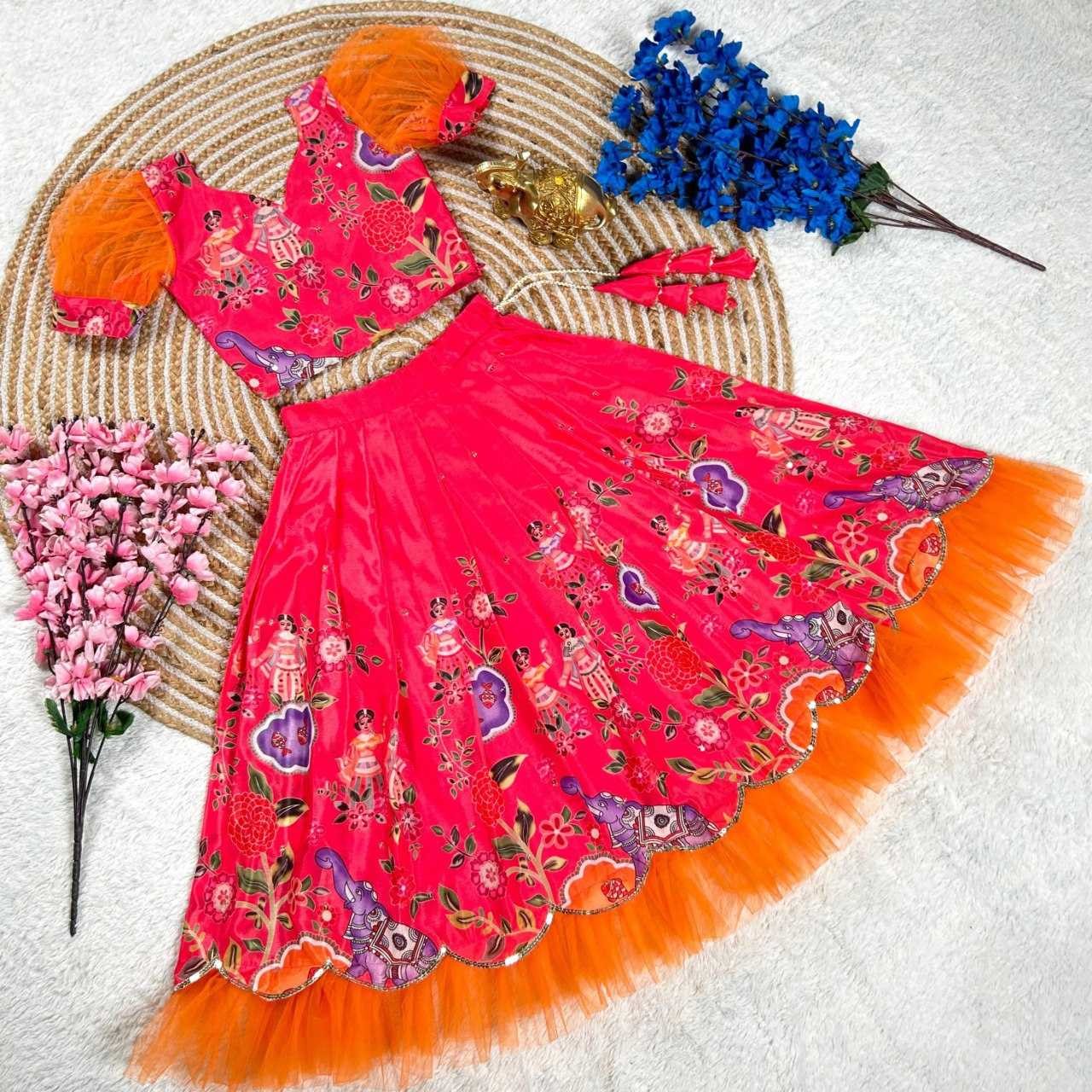 YNF SOFT CHINON KESH109 160 WHOLESALE KIDS LEHENGA TRADITIONAL ETHNIC LEHENGA KIDS FESTIVEL LEHANGA MANUFACTURER - Deevit International