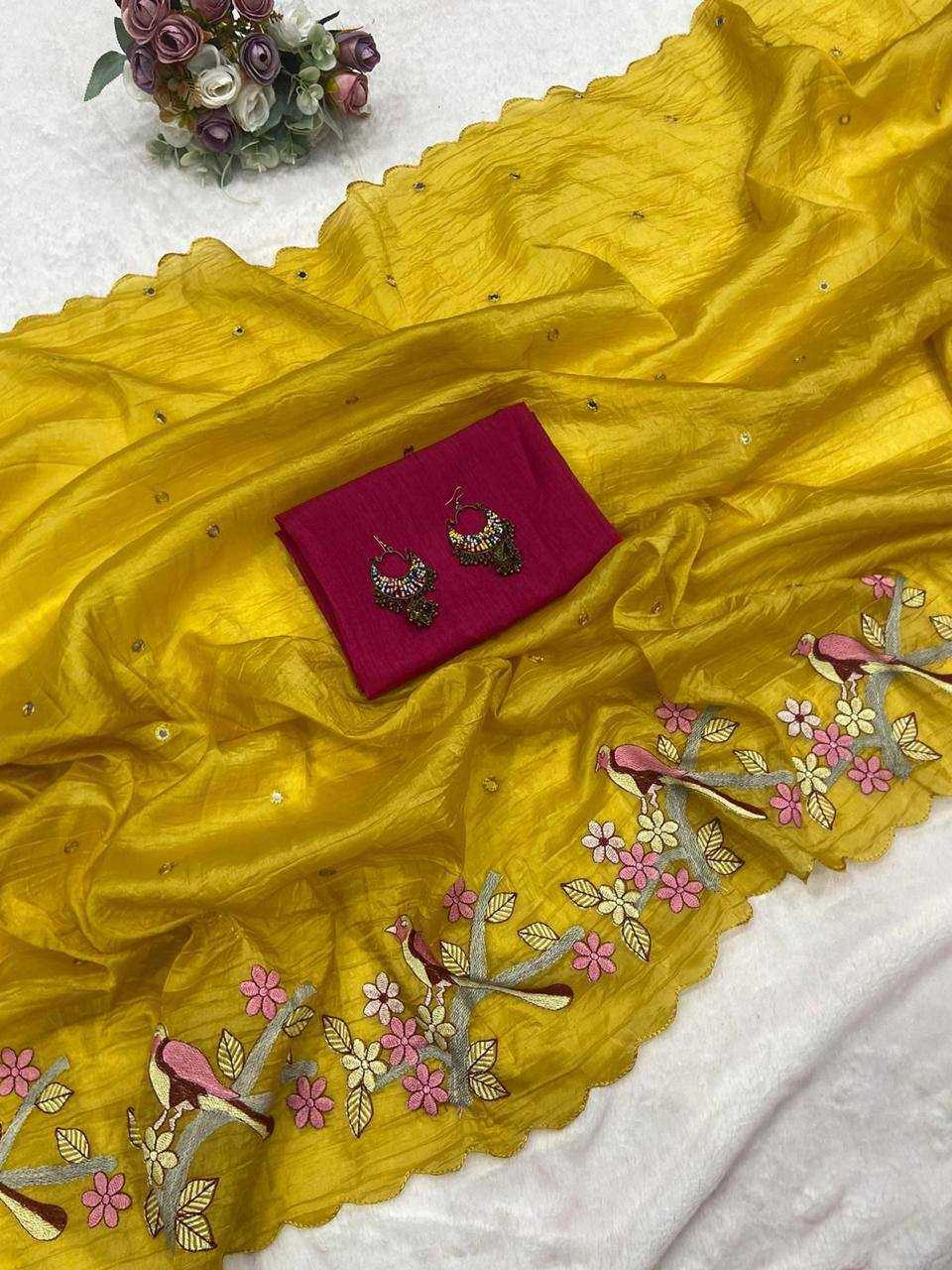 YNF SOFT GOLD CRUSH KESH250 RGF07 SAREES WHOLESALE EMBROIDERED CUT WORK FANCY SAREES MANUFACTURER - Deevit International