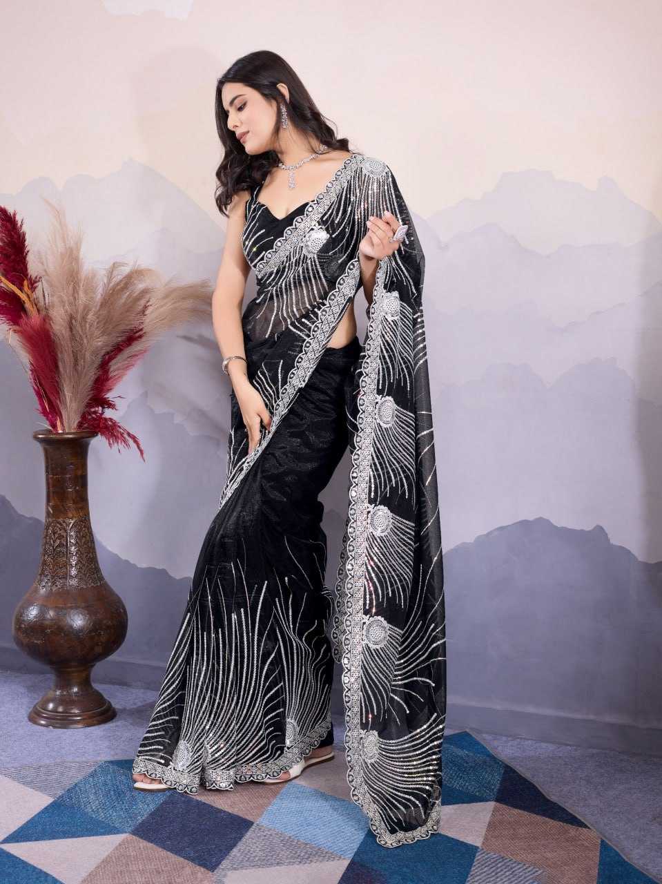 YNF SOFT NET RIN188 Kohinoor1 SAREES WHOLESALE SEQUENCE EMBROIDERED NET FESTIVE SAREES MANUFACTURER - Deevit International