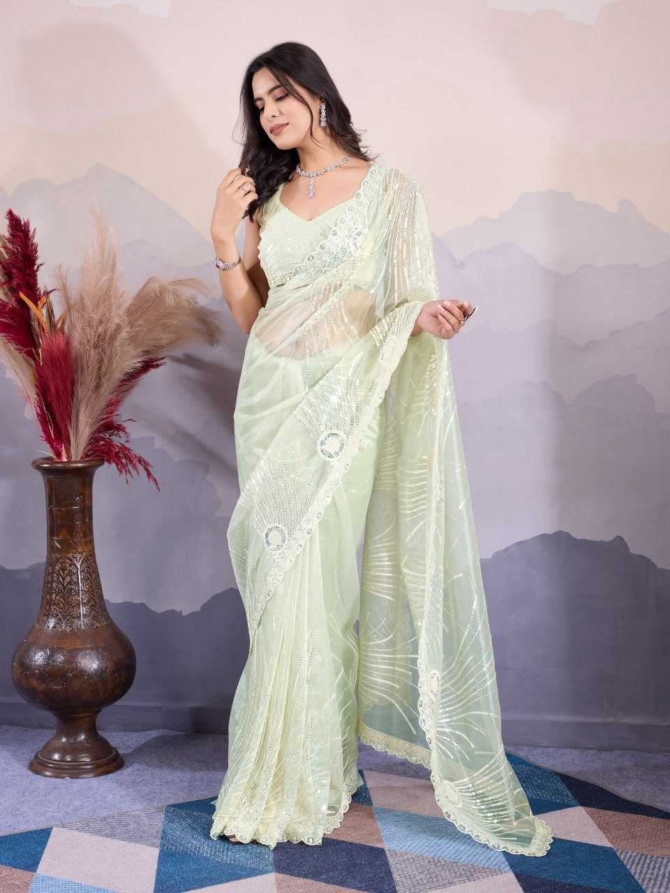 YNF SOFT NET RIN188 Kohinoor1 SAREES WHOLESALE SEQUENCE EMBROIDERED NET FESTIVE SAREES MANUFACTURER - Deevit International