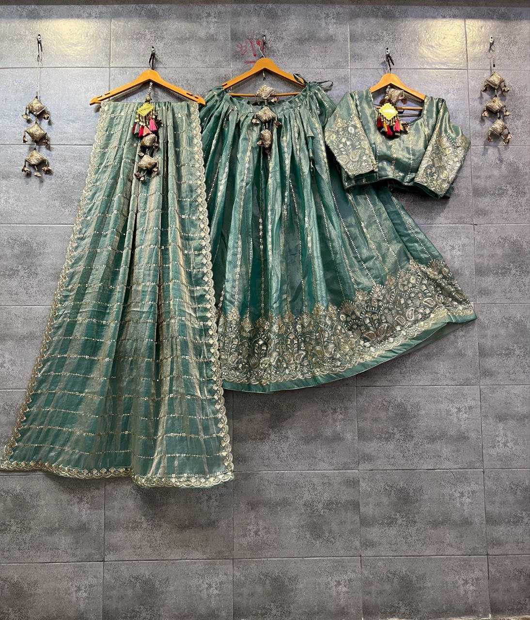 YNF TISSUE SILK KESH179 AHB105 LEHENGAS WHOLESALE DESIGNER SILK WEDDING SEQUNIS LEHENGAS MANUFACTURER - Deevit International