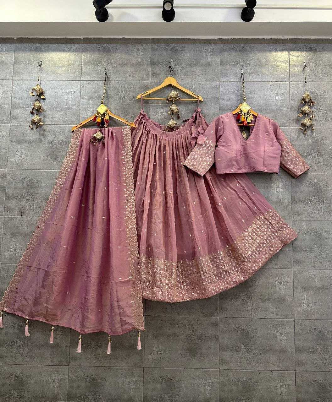 YNF TISSUE SILK KESH179 AHB111 LEHENGAS WHOLESALE WEDDING SILK SEQUNIS LEHENGAS MANUFACTURER - Deevit International