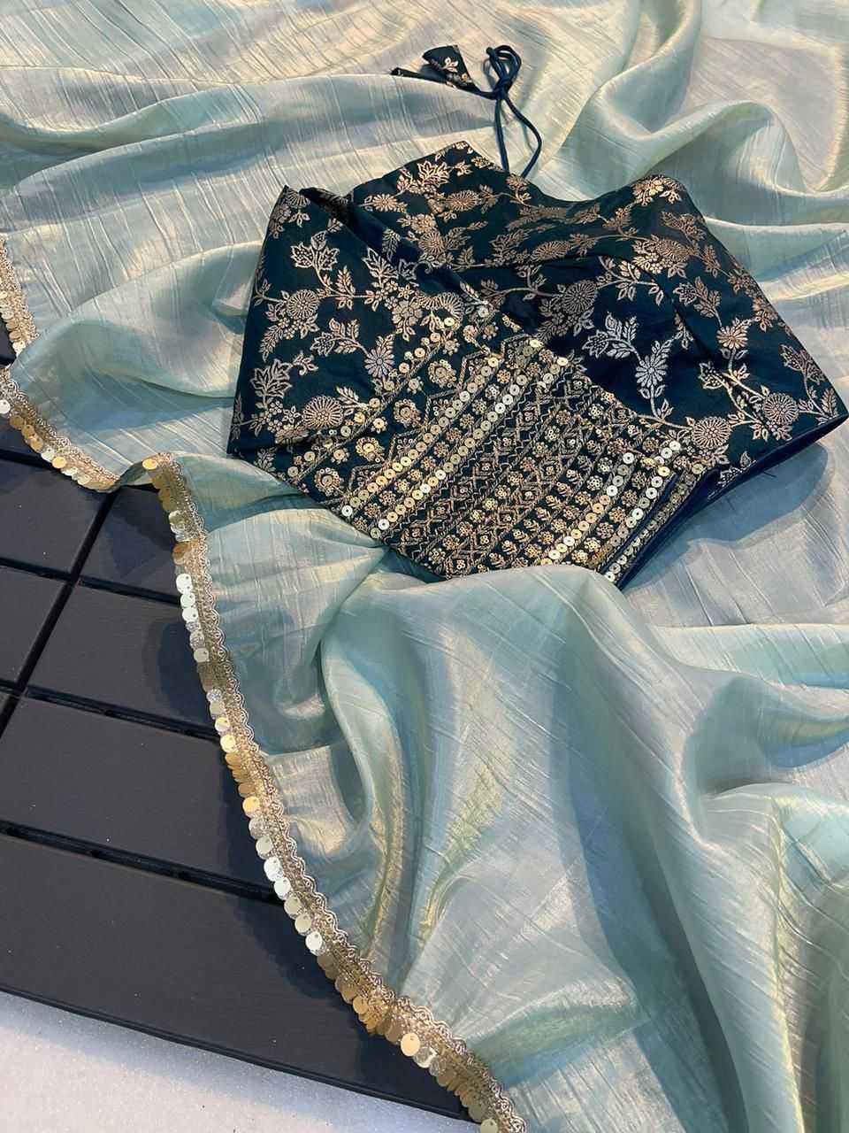 YNF TISSUE SILK KESH195 KRF31 SAREES WHOLESALE LACE BORDER PARTY WEAR PLAIN TISSUE SILK SAREES MANUFACTURER - Deevit International