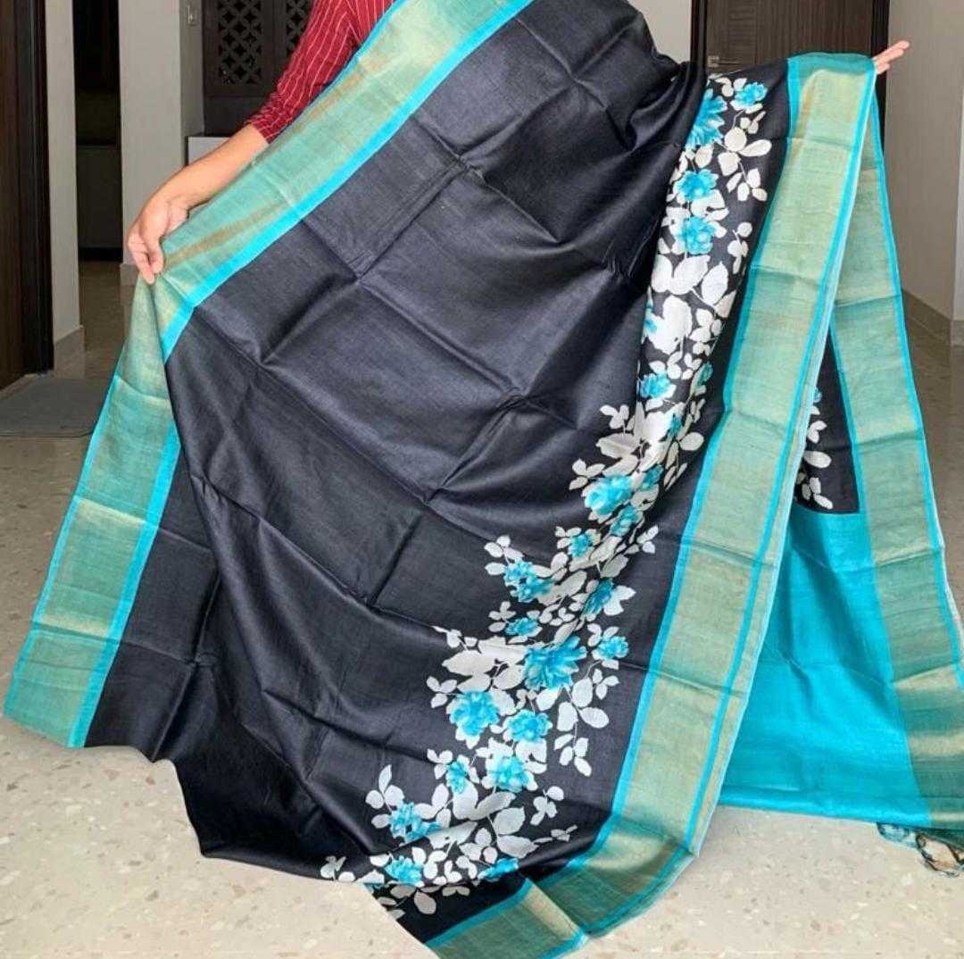 YNF TUSSAR SILK RIN149 MKD149 SILK SAREES WHOLESALE TUSSAR SILK ZARI BORDER SILK PRINTED SILK HANDLOOM SAREES MANUFACTURER - Deevit International