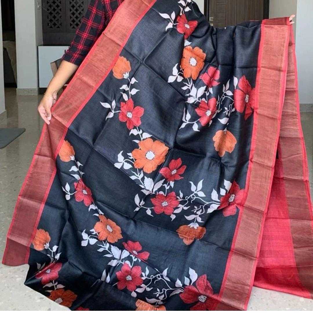 YNF TUSSAR SILK RIN149 MKD149 SILK SAREES WHOLESALE TUSSAR SILK ZARI BORDER SILK PRINTED SILK HANDLOOM SAREES MANUFACTURER - Deevit International