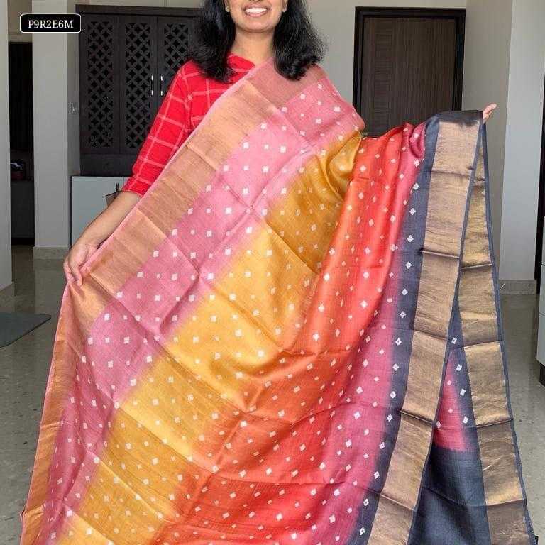 YNF TUSSAR SILK RIN149 MKD149 SILK SAREES WHOLESALE TUSSAR SILK ZARI BORDER SILK PRINTED SILK HANDLOOM SAREES MANUFACTURER - Deevit International