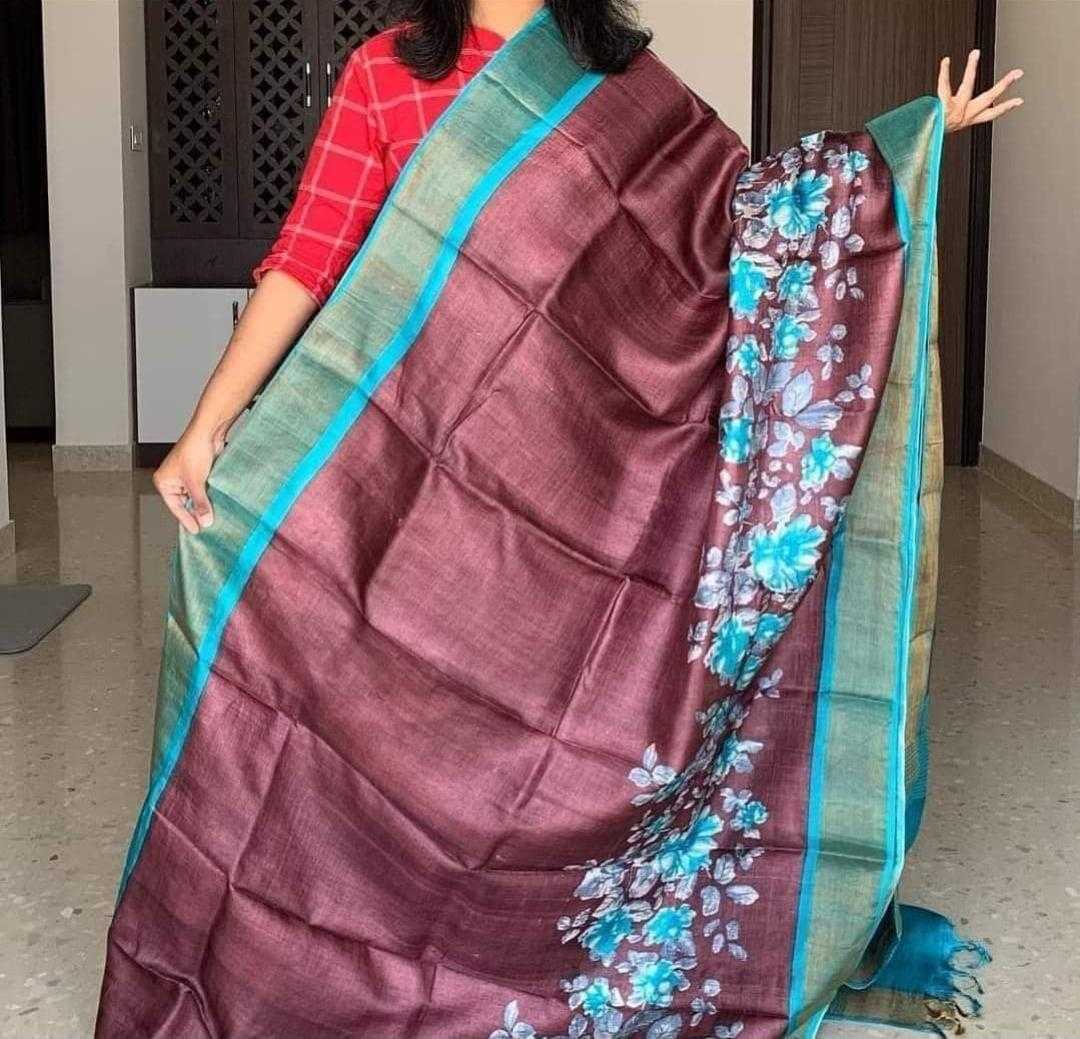 YNF TUSSAR SILK RIN149 MKD149 SILK SAREES WHOLESALE TUSSAR SILK ZARI BORDER SILK PRINTED SILK HANDLOOM SAREES MANUFACTURER - Deevit International