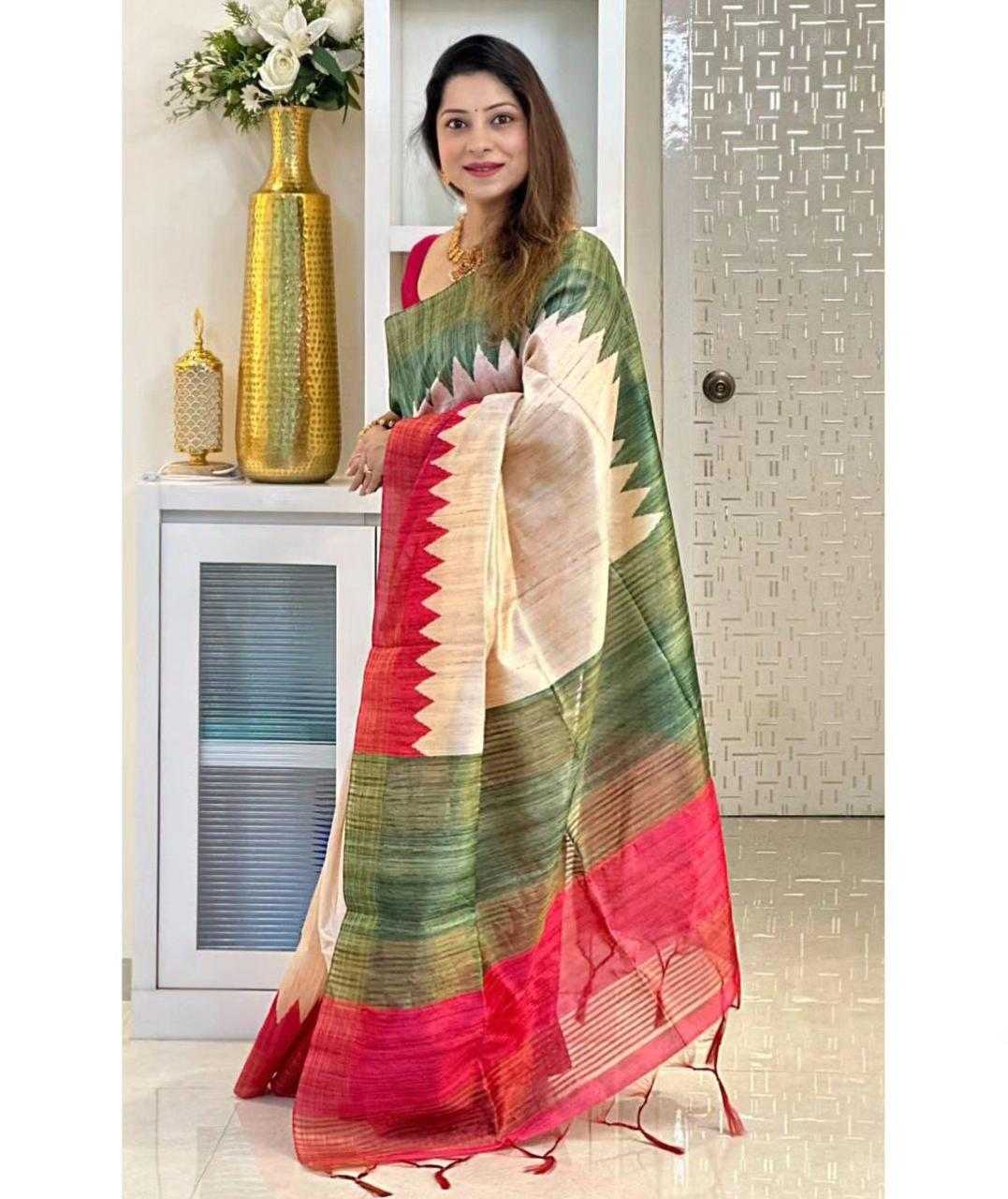 YNF TUSSAR SILK RIN149 MKD157 SILK SAREES WHOLESALE DOLA SILK ZARI BORDER SILK TUSSAR SILK SAREES MANUFACTURER - Deevit International