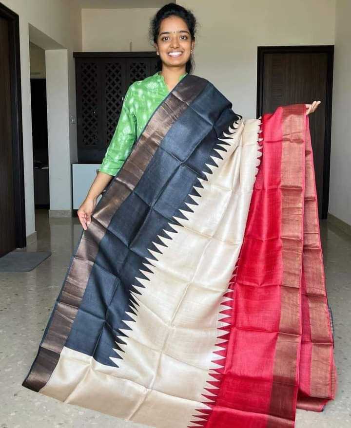 YNF TUSSAR SILK RIN149 MKD171 SILK SAEES WHOLESALE TUSSAR SILK HANDLOOM ZARI BORDER SILK SAREES MANUFACTURER - Deevit International