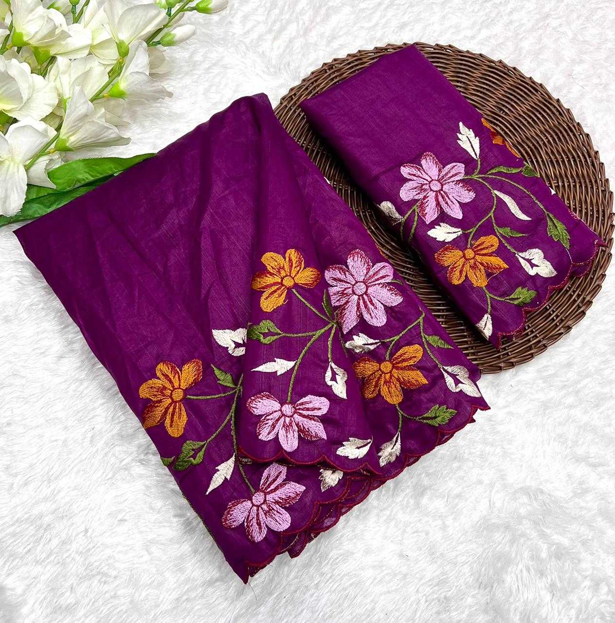 YNF TUSSAR SILK RIN199 SMH23 SAREES WHOLESALE EMBROIDERED CUT WORK SILK TUSSAR SAREES MANUFACTURER - Deevit International