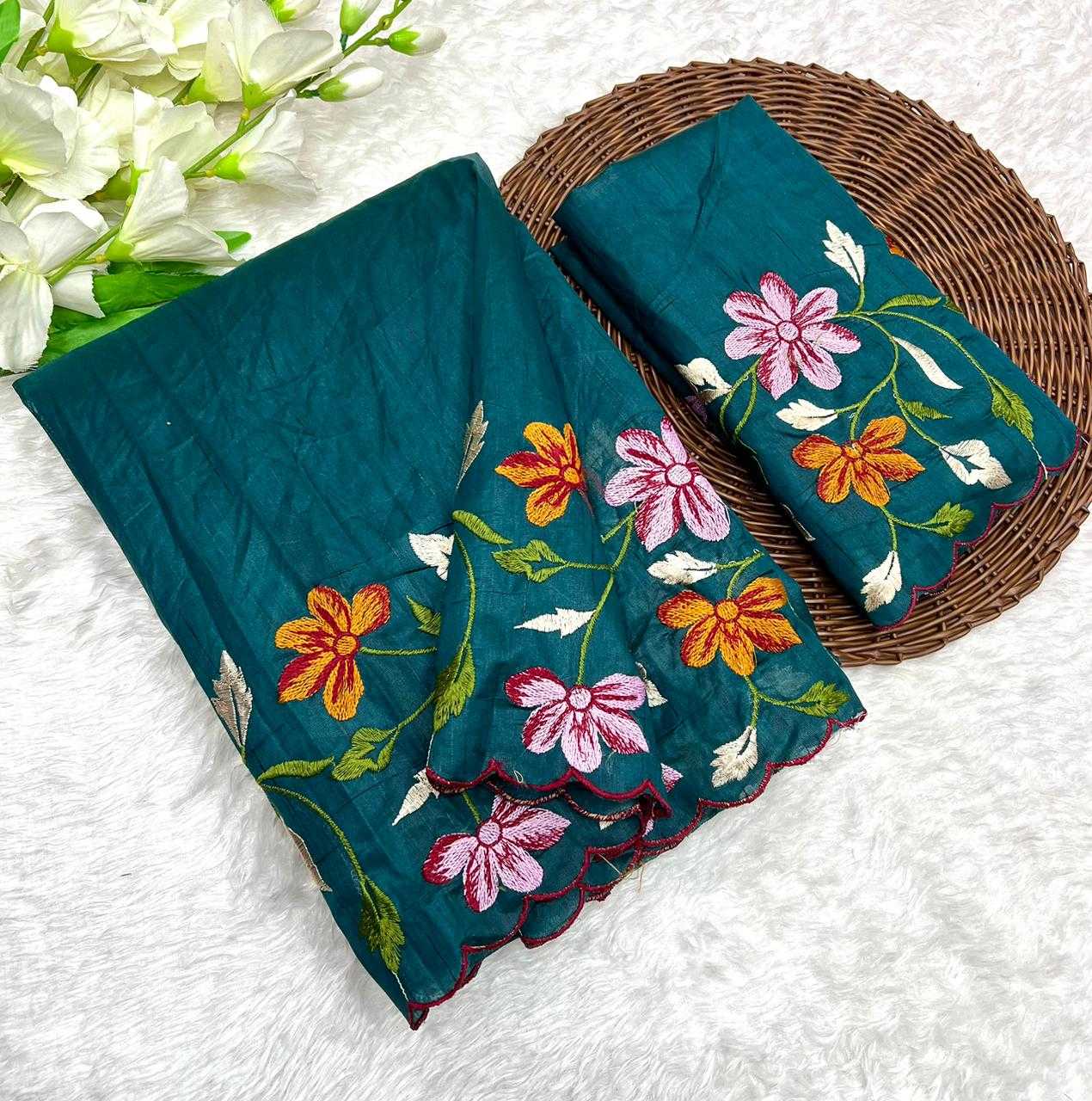 YNF TUSSAR SILK RIN199 SMH23 SAREES WHOLESALE EMBROIDERED CUT WORK SILK TUSSAR SAREES MANUFACTURER - Deevit International