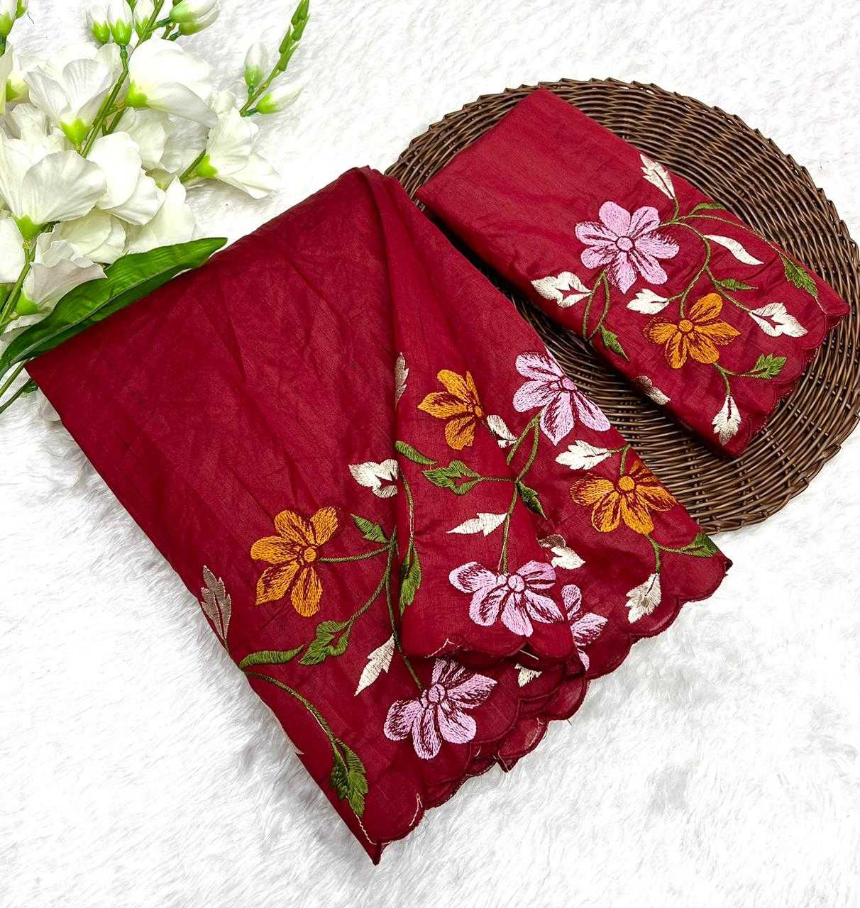 YNF TUSSAR SILK RIN199 SMH23 SAREES WHOLESALE EMBROIDERED CUT WORK SILK TUSSAR SAREES MANUFACTURER - Deevit International