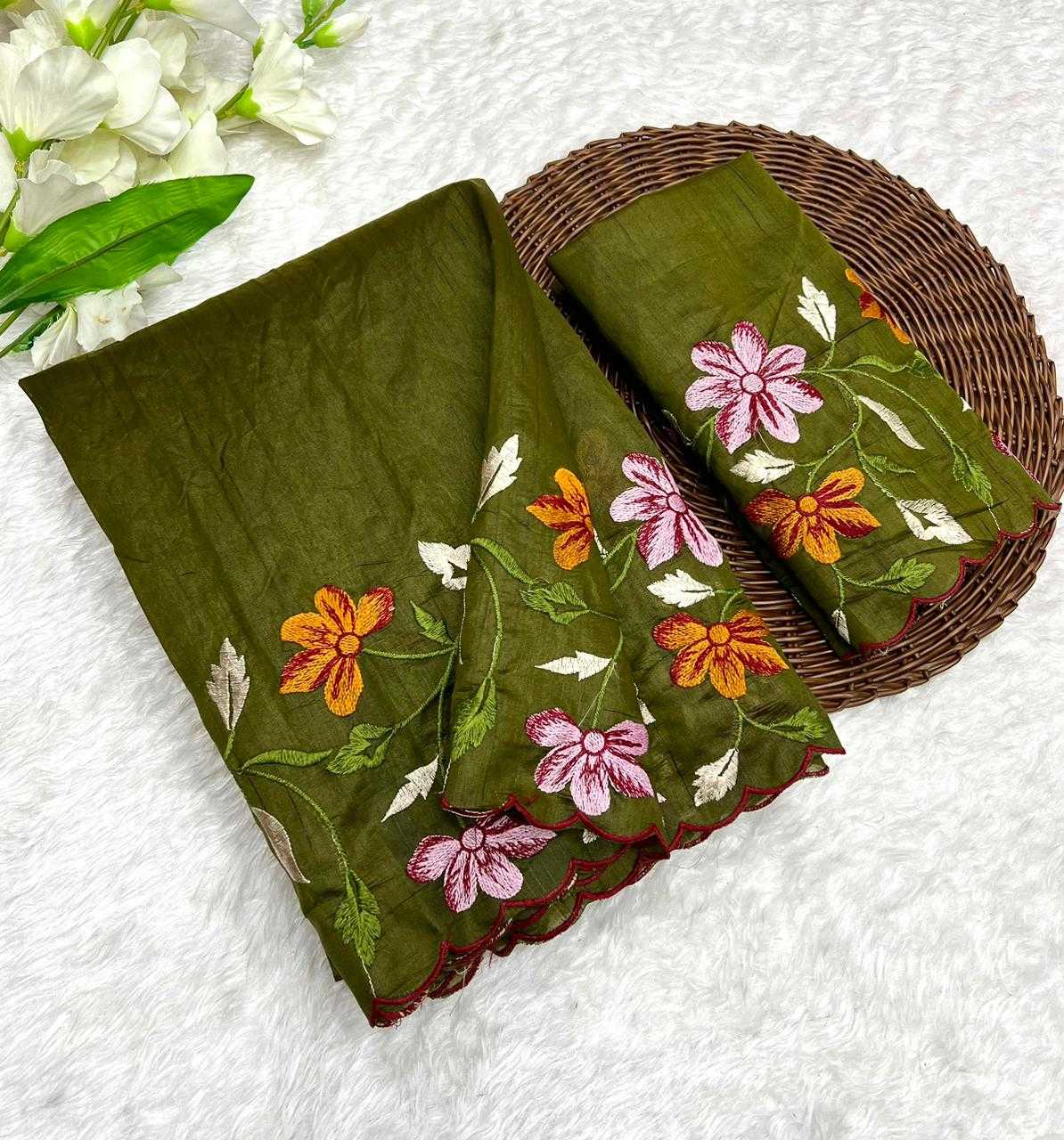 YNF TUSSAR SILK RIN199 SMH23 SAREES WHOLESALE EMBROIDERED CUT WORK SILK TUSSAR SAREES MANUFACTURER - Deevit International