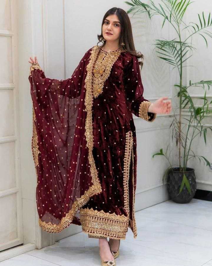 YNF VELVET KESH158 6002 SUITS & DRESSES WHOLESALE EMBROPIDERY VELVET PARTY WEAR LONG KURTI SUITS MANUFACTURE - Deevit International