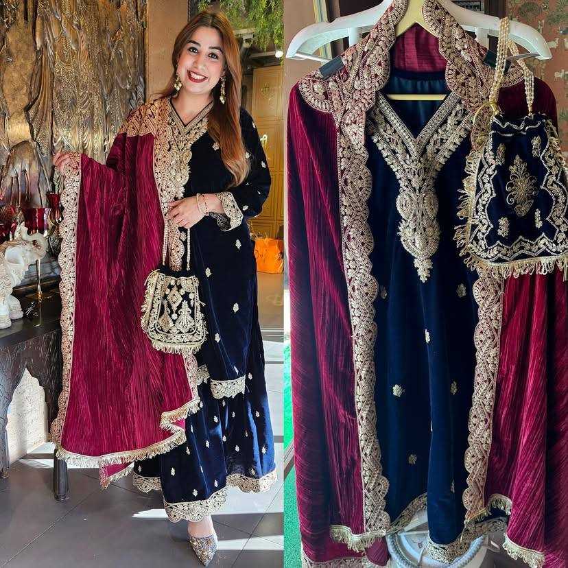 YNF VELVET KESH158 9001 SUITS & DRAESSES WHOLESALE EMBROIDEREY WEDDING SHARARA SALWAR VELVET SUITS MANUFACTURE - Deevit International