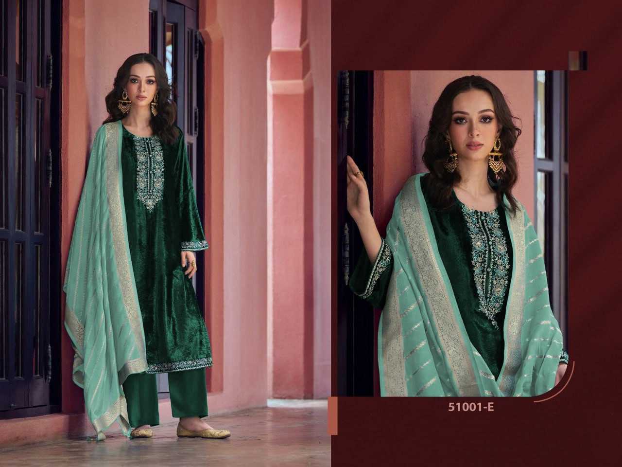 YNF VELVET RIN131 51001 SUITS & DRESSES WHOLESALE SEMI STITCHED EMBROIDERED WEDDING SUITS MANUFACTURER - Deevit International