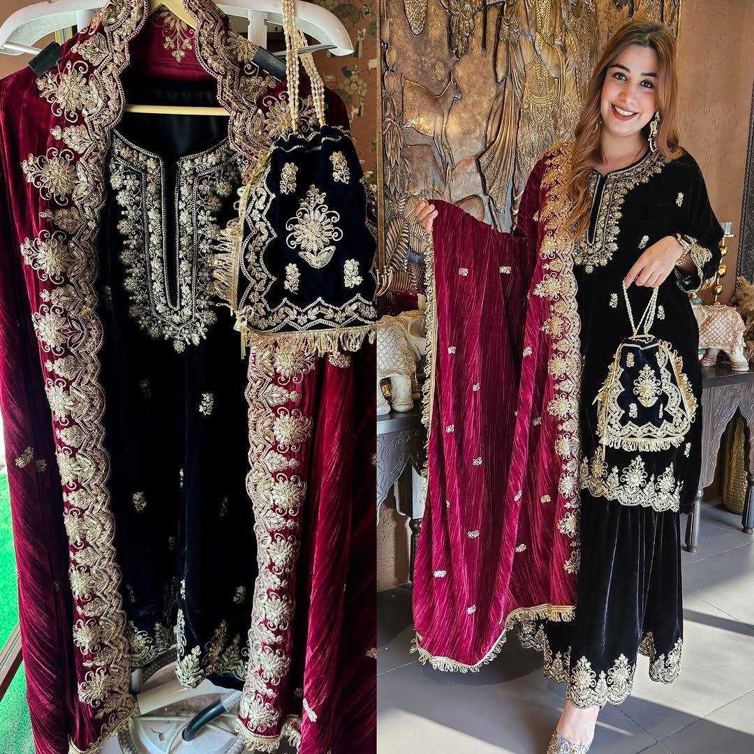 YNF VELVET RIN169 5778 SUITS & DRESSES WHOLESALE EMBROIDEREY WEDDING SHARARA SALWAR VELVET SUITS MANUFACTURE - Deevit International