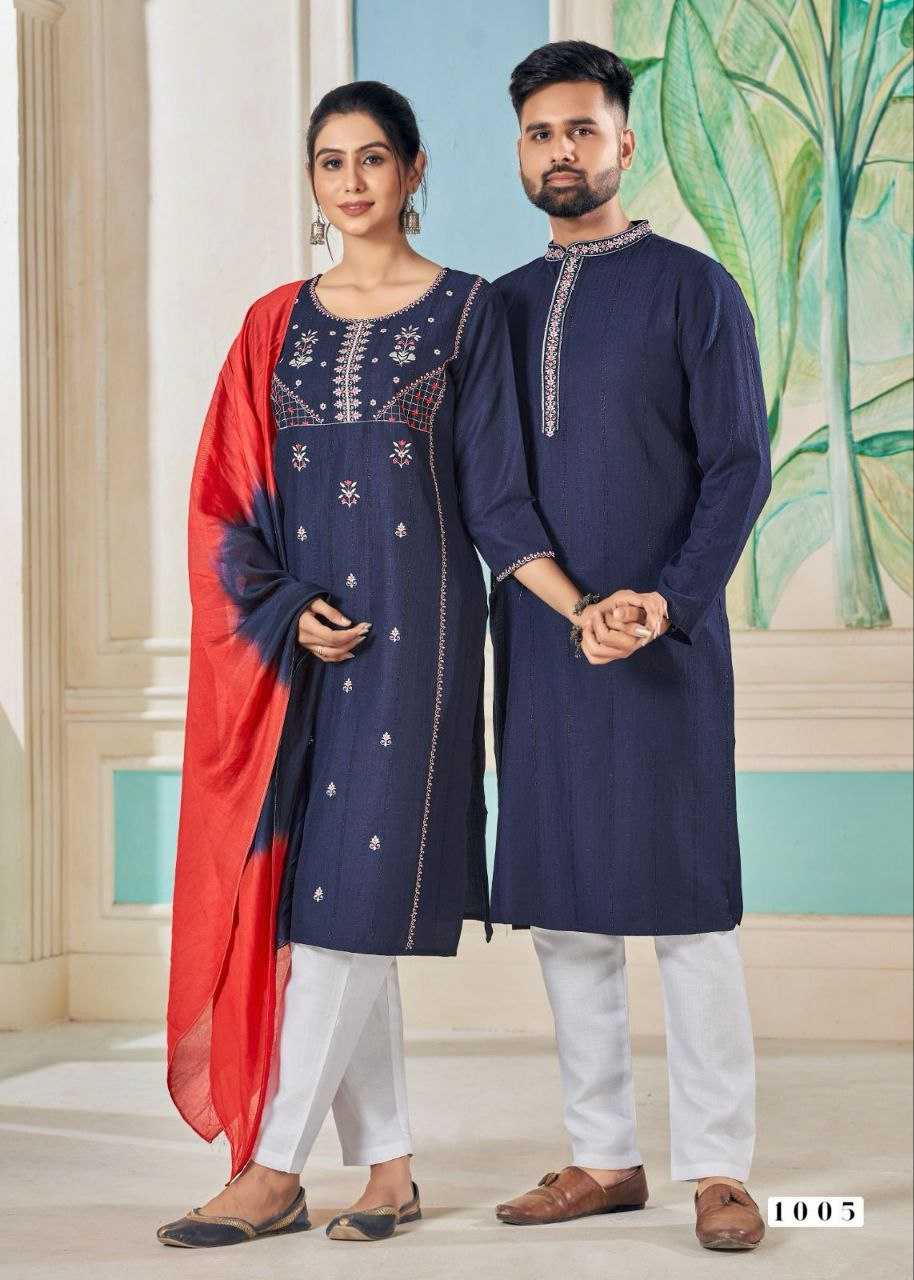 YNF VISCOSE KESH246 Soul Mates COUPLE WEAR WHOLESALE MENS KURTA PAYJAM & FEMALE KURTIS BOTTOM MANUFACTURER - Deevit International