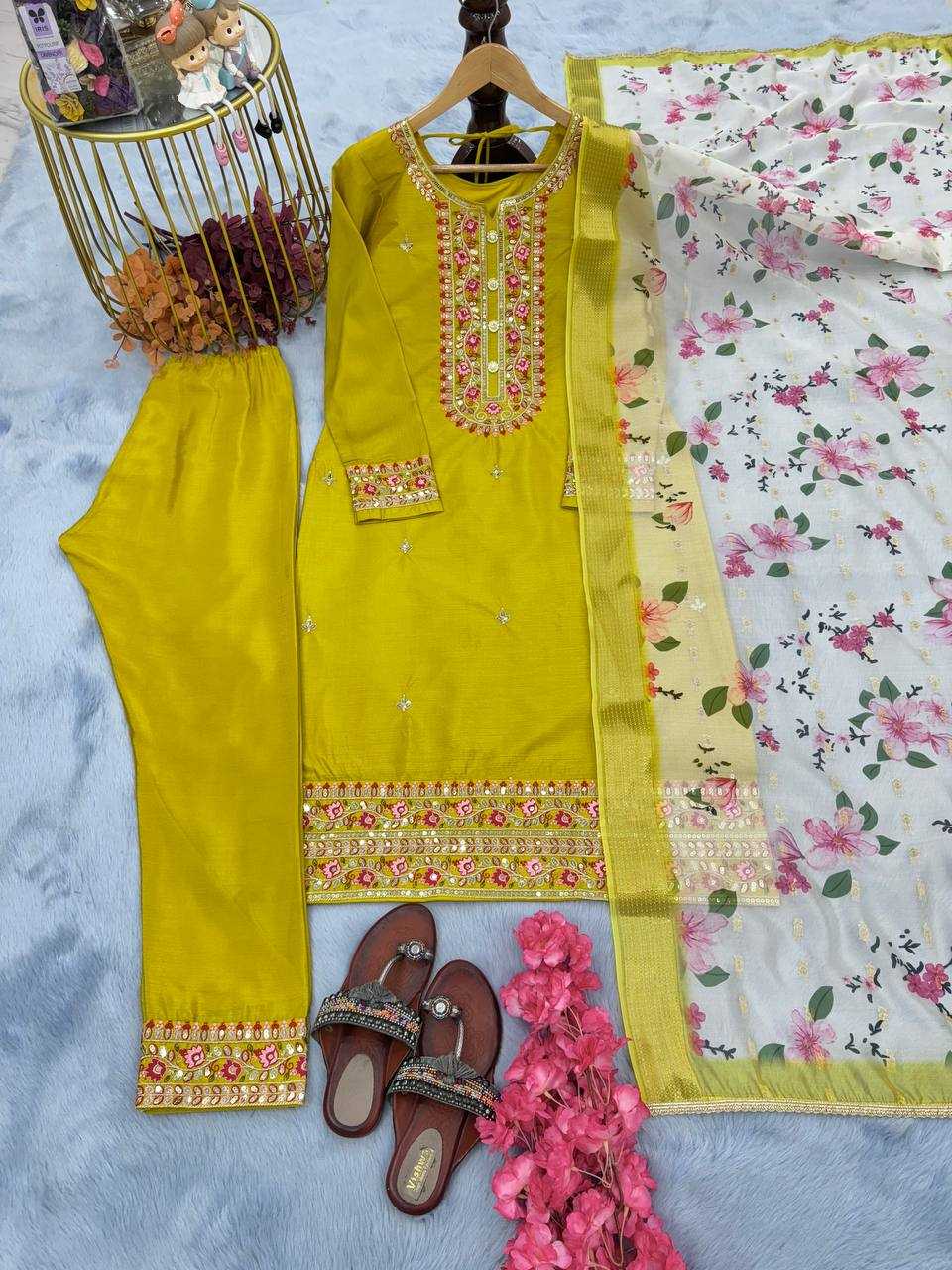 YNF CHINON SILK RAD 164 RAKHI SUITS WHOLESALE LADIES EMBROIDERY MANUFACTURER