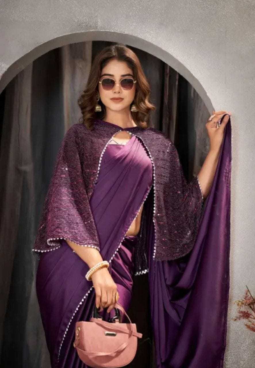 YNF SATIN PRI 204 SAREES WHOLESALE FANCY PARTY WEAR CRAPE SATIN  SAREE WITH JACKET SAREES MANUFACTURER