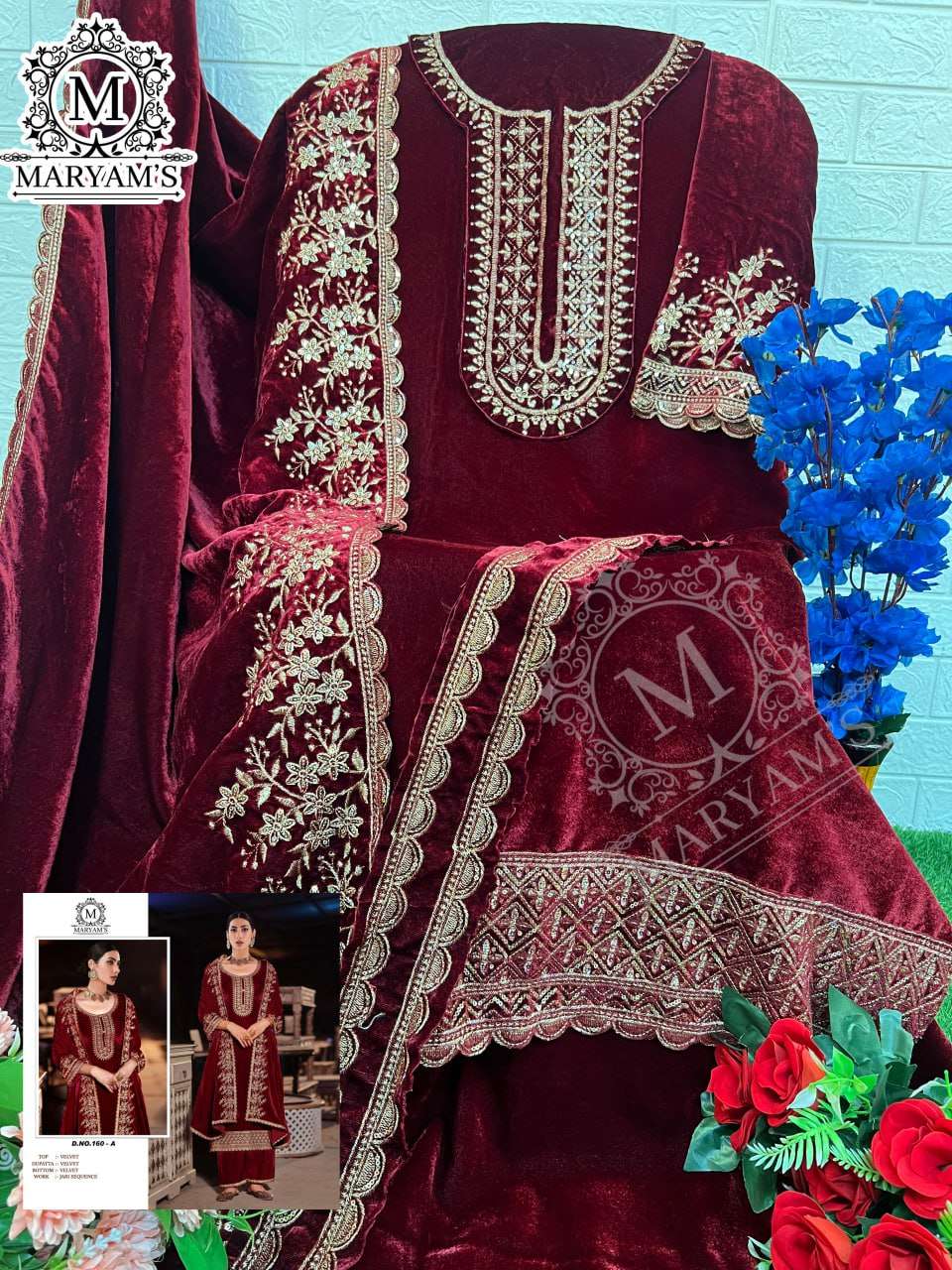 YNF VELVET KAL 160 SUITS & DRESSES WHOLESALE UNSTITCHED SUITS EMANUFACTURER