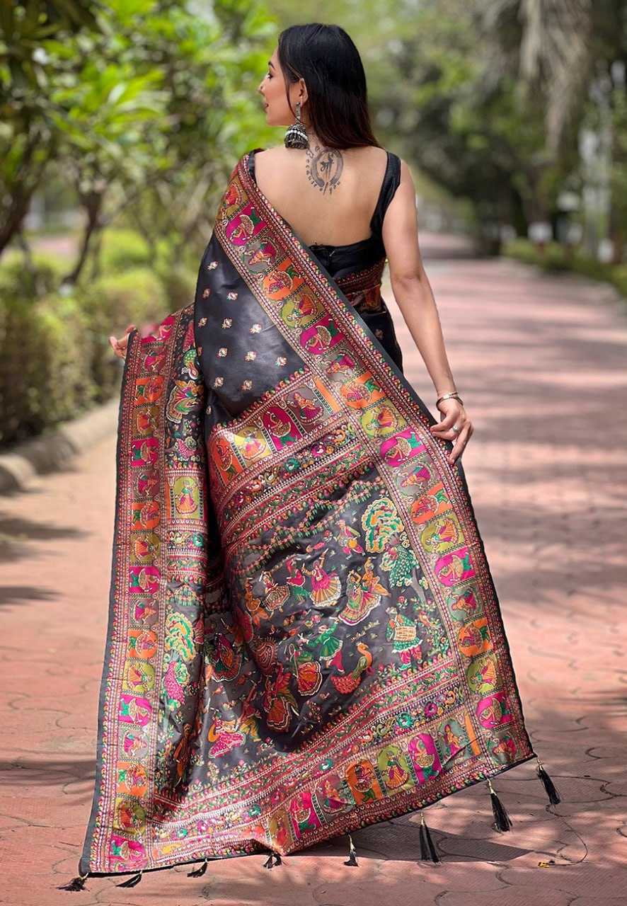 YNF PASHMINA REW PASHMINA BLACK SAREES WHOLESALE WORK KASHMIRI SAREES MANUFACTURER