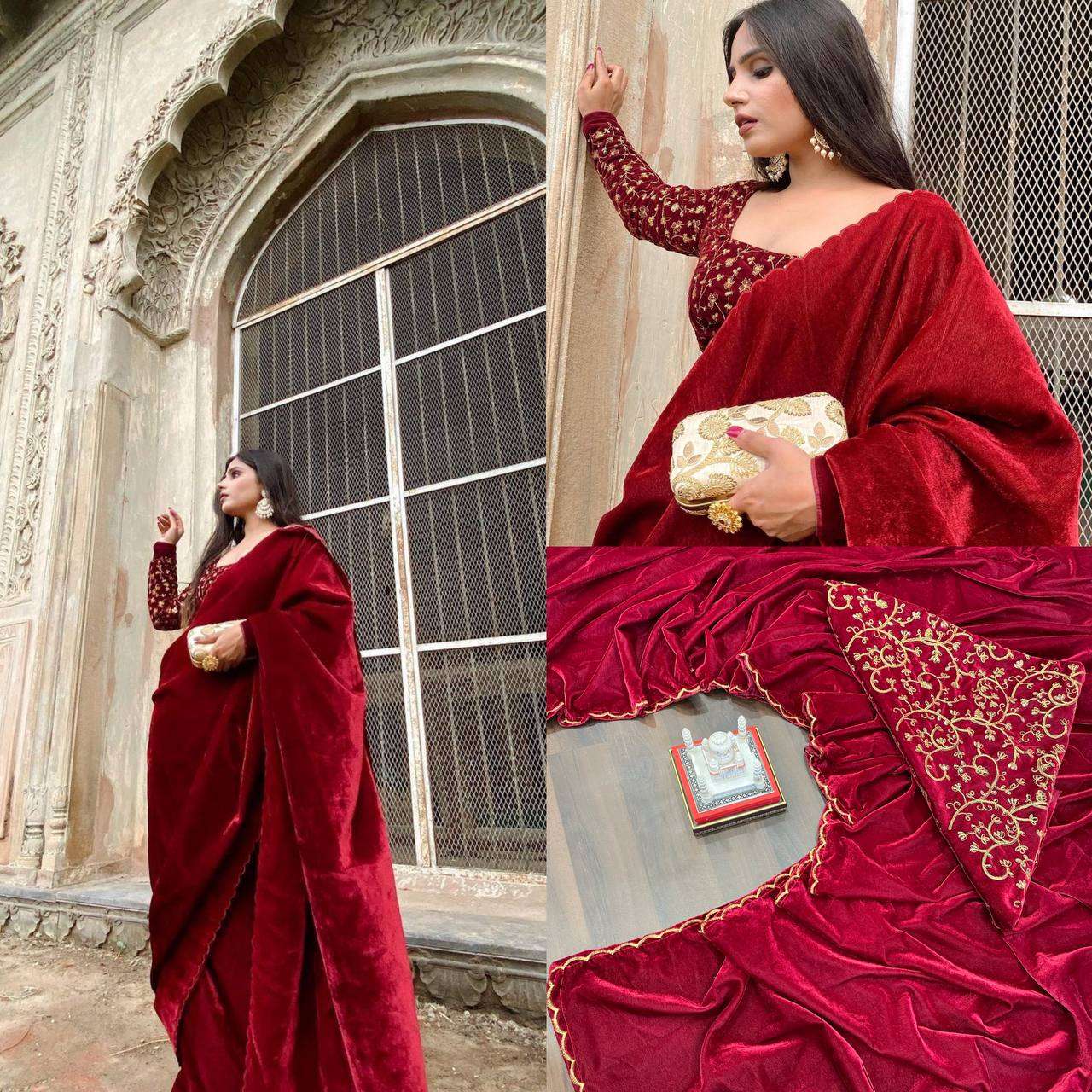 YNF VELVET RST 234 SAREES WHOLESALE PARTY WEAR VELVET PLAIN SAREES MANUFACTURER