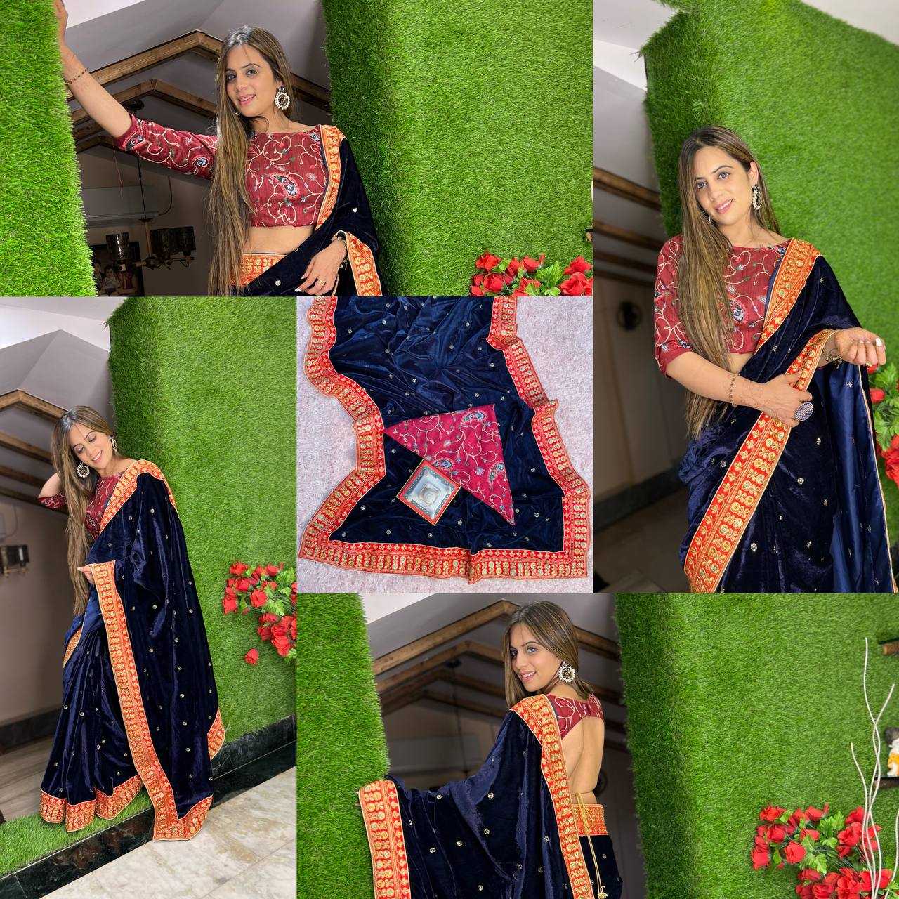 YNF VELVET RST 389 SAREES WHOLESALE VELVET EMBROIDERED FANCY SAREES MANUFACTURER