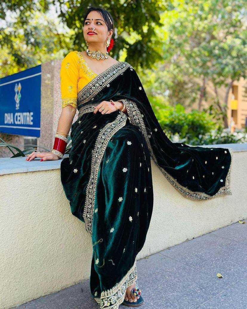 YNF VELVET RST 396 SAREES WHOLESALE VELVET EMBROIDERED FANCY SAREES MANUFACTURER