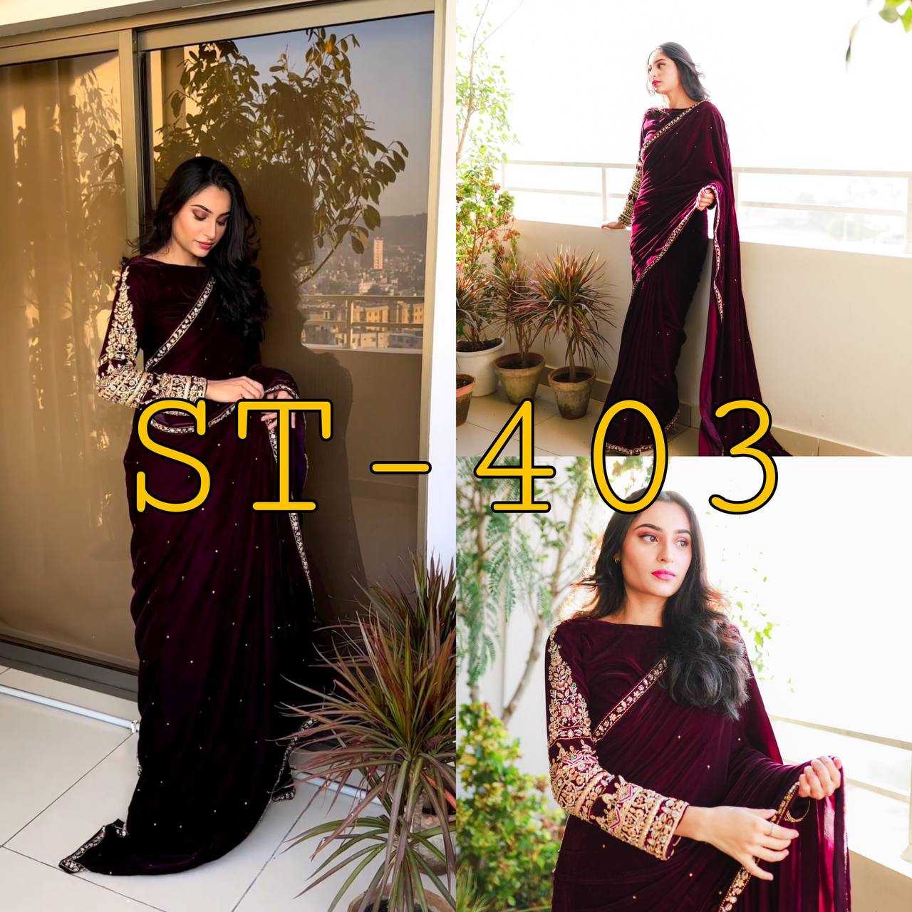 YNF VELVET RST 403 SAREES WHOLESALE PARTY WEAR VELVET EMBROIDERED SAREES MANUFACTURER