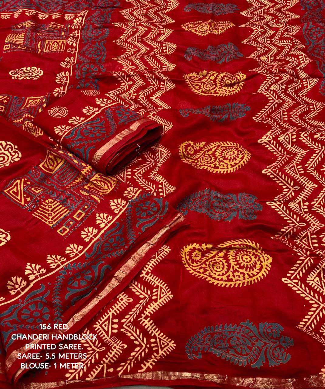 YNF CHANDERI COTTON KESH118 156 SAREES WHOLESALE COTTON LINEN CHANDERI ZARI BORDER HAND PRINTED SAREES MANUFACTURER