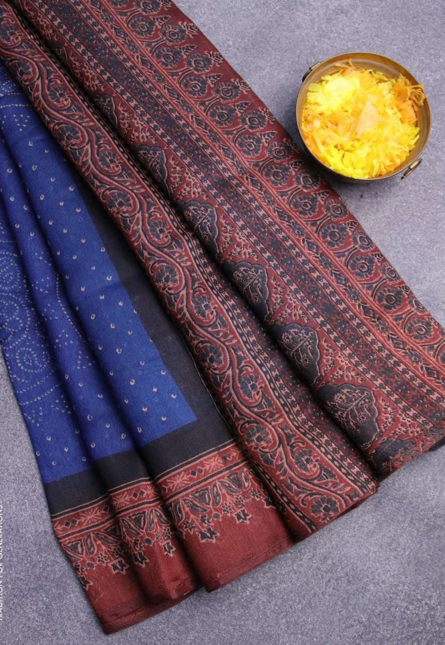 YNF LINEN RIN163 RAE20 SAREES WHOLESALE LADIES AJRAKH BANDHANI BANDHEJ SAREES MANUFACTURER