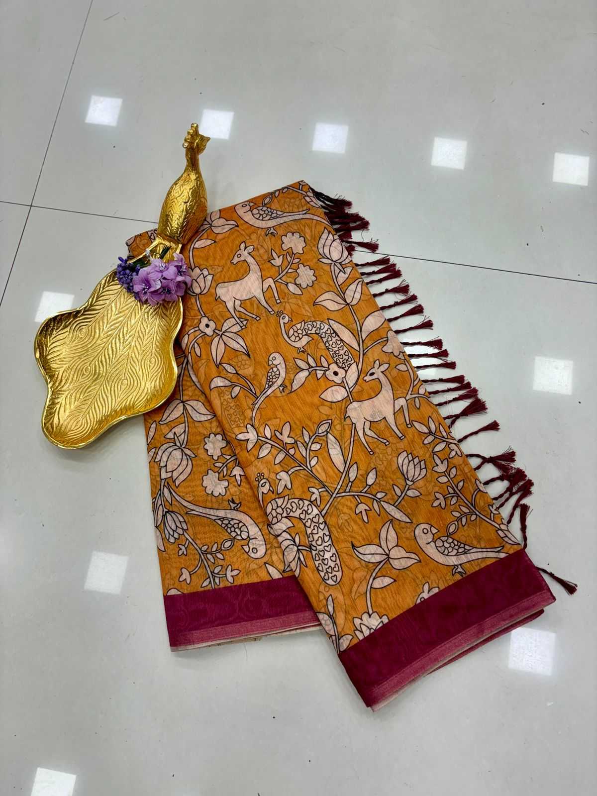 YNF CHANDERI RIN178 SNT19 SAREES WHOLESALE PRINTED LADIES CHANDERI KALAMKARI ZARI BORDER SAREES MANUFACTURER