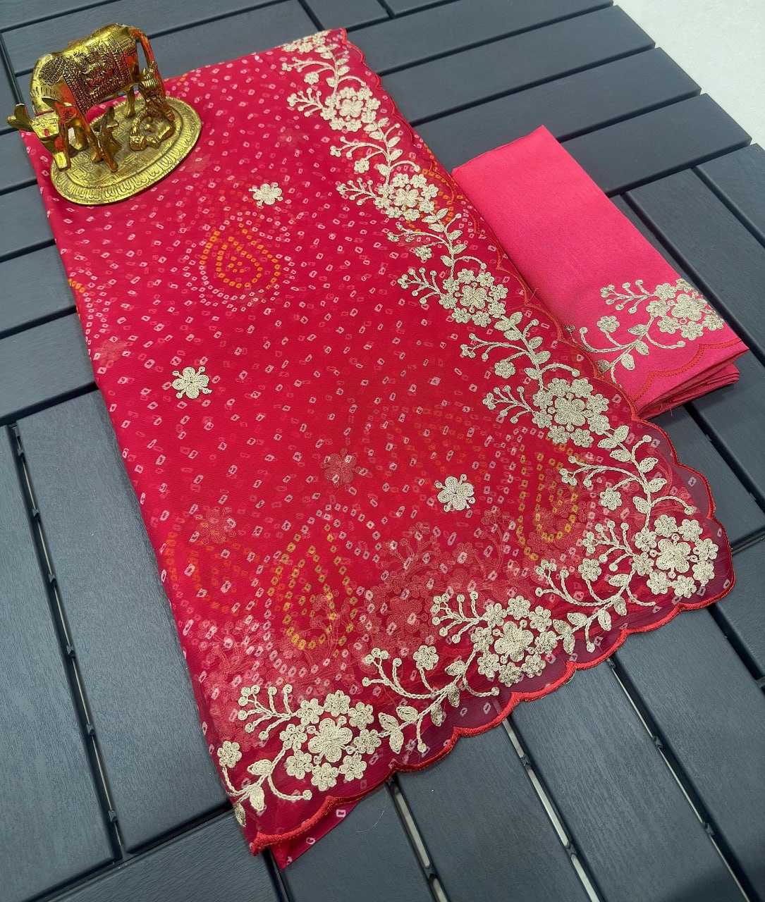 YNF CHIFFON KESH142 Rohini SAREES WHOLESALE BANDHANI CHIFFON PRINTED CUTWROK GOTA PATTI WORK SAREES MANUFACTURER