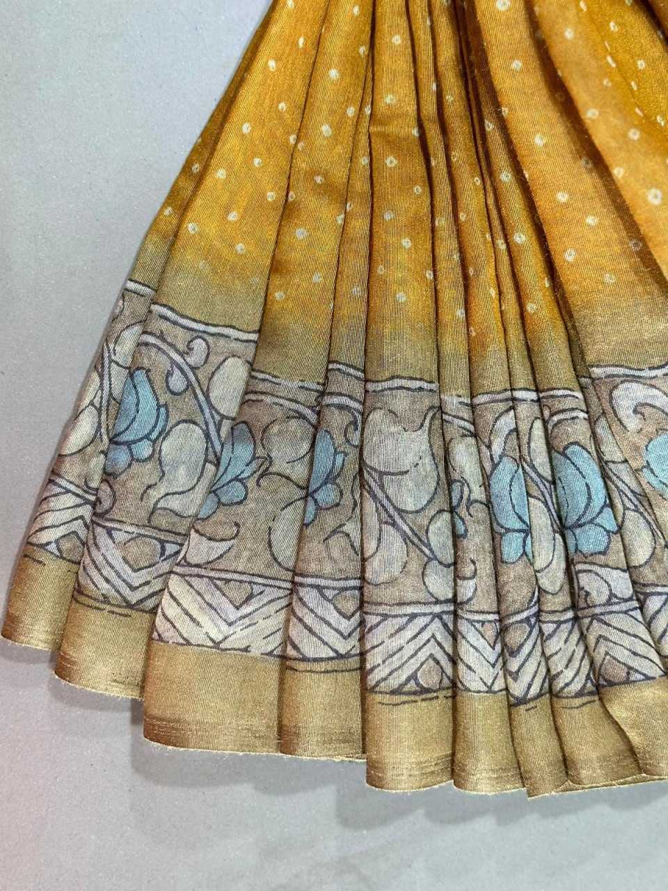 YNF LINEN RIN163 RAE39 SAREES WHOLESALE PRINTED KALAMKARI BANDHANI BANDHEJ SAREES MANUFACTURER