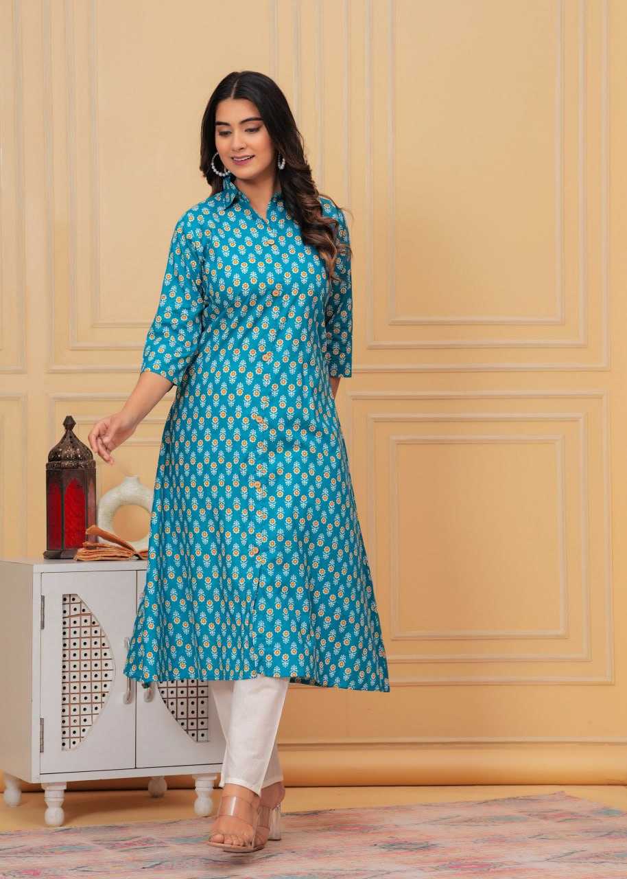 YNF PURE COTTON RIN131 015 KURTIS WHOLESALE LONG PRINTED COTTON KURTIS WITH BOTTOM FANCY KURTIS MANUFACTURER