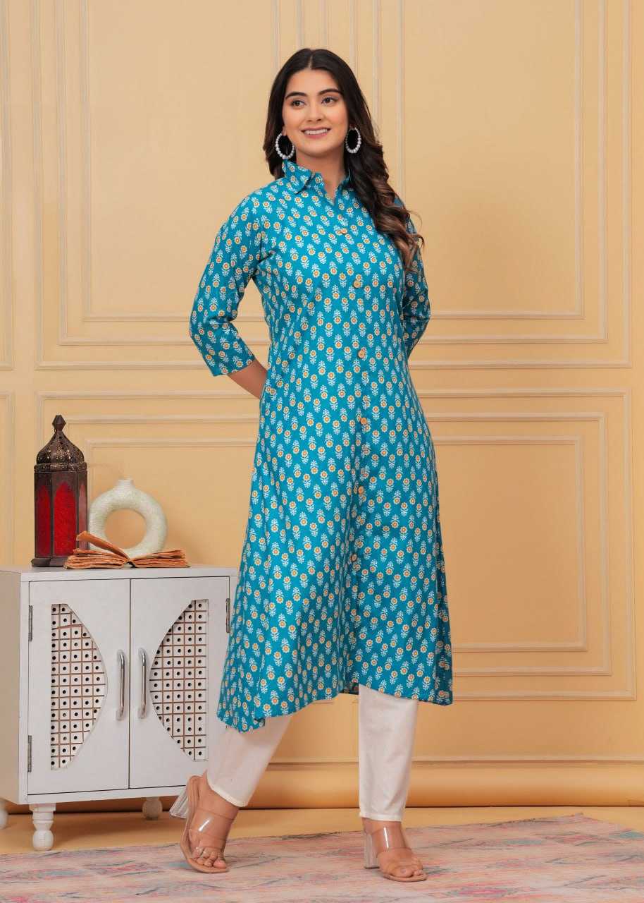 YNF PURE COTTON RIN131 015 KURTIS WHOLESALE LONG PRINTED COTTON KURTIS WITH BOTTOM FANCY KURTIS MANUFACTURER