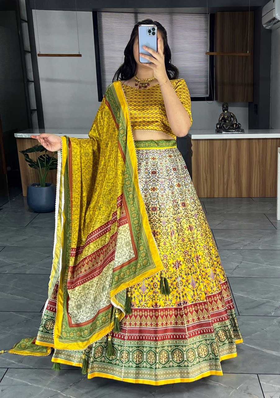 YNF ART SILK RIN119 6134 LEHENGAS WHOLESALE DESIGENR SILK PRINTED GOTA PATTI LEHENGAS MANUFACTURER - Deevit International