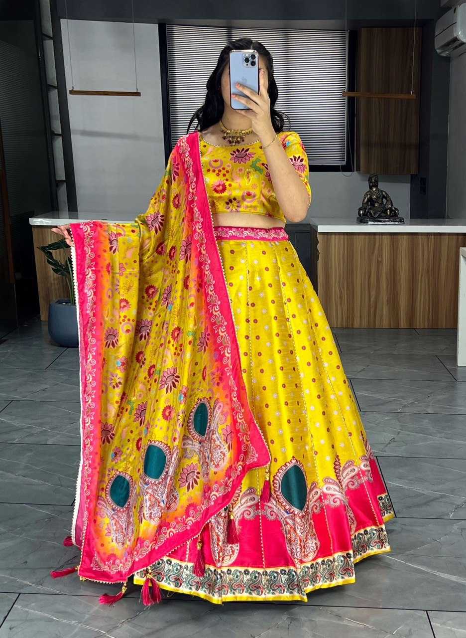 YNF ART SILK RIN119 6134 LEHENGAS WHOLESALE DESIGENR SILK PRINTED GOTA PATTI LEHENGAS MANUFACTURER - Deevit International