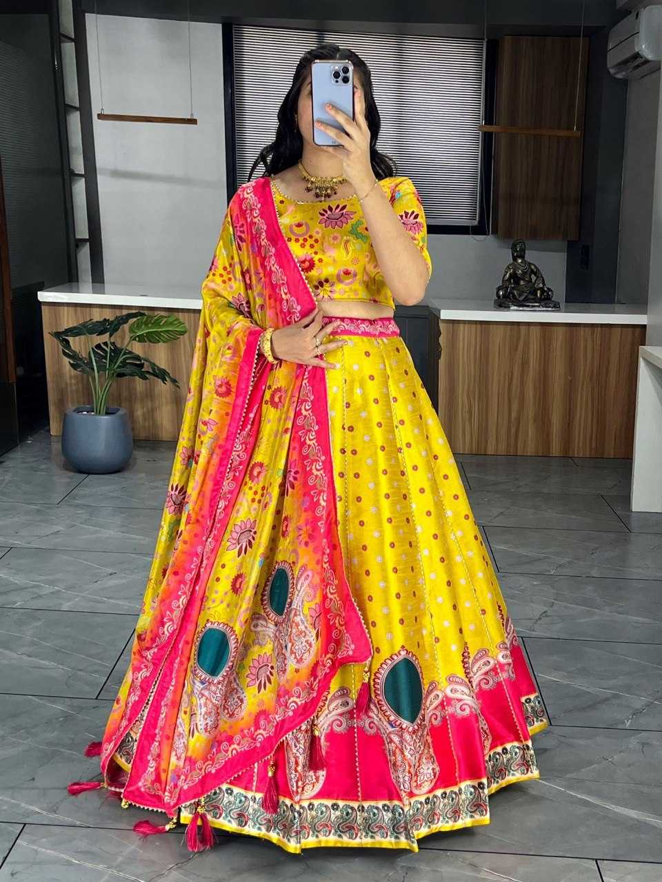 YNF ART SILK RIN119 6134 LEHENGAS WHOLESALE DESIGENR SILK PRINTED GOTA PATTI LEHENGAS MANUFACTURER - Deevit International