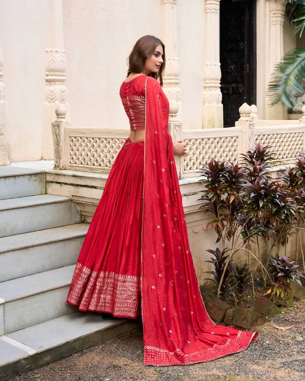 YNF CHANDERI SILK KESH134 PRIYADARSHI LEHENGAS WHOLESALE ZARI WORK WEDDING REDLEHENGAS MANUFACTURER - Deevit International