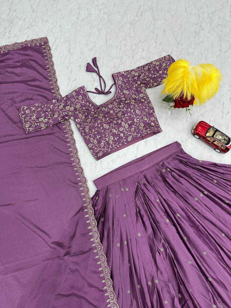 YNF CHINON KESH130 075 LEHENGAS WHOLESALE SILK WEDDING EMBROIDERED PURPLE LEHENGA WITH DUPTTA WEDDING LEHENGAS MANUFACTURER - Deevit International