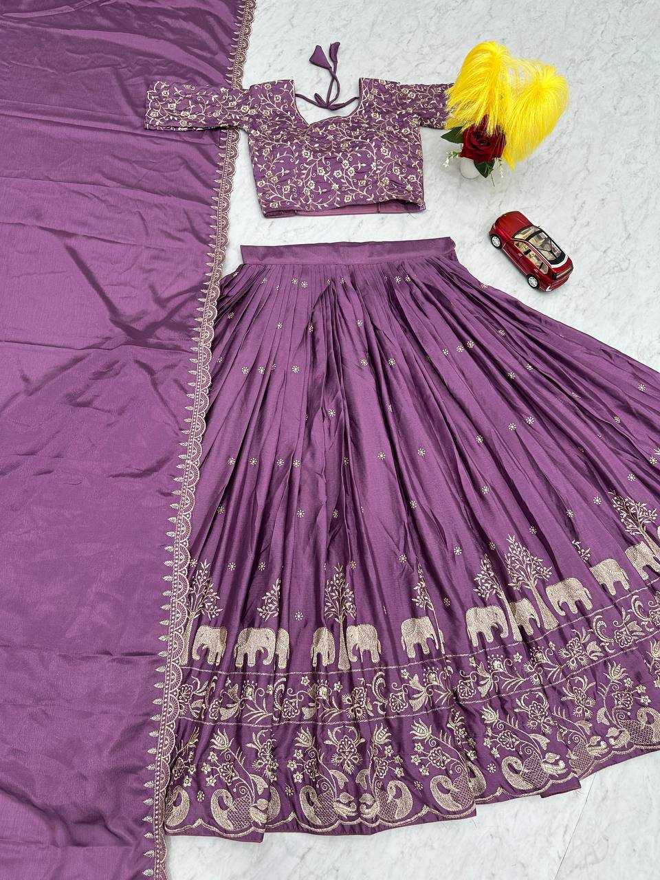 YNF CHINON KESH130 075 LEHENGAS WHOLESALE SILK WEDDING EMBROIDERED PURPLE LEHENGA WITH DUPTTA WEDDING LEHENGAS MANUFACTURER - Deevit International