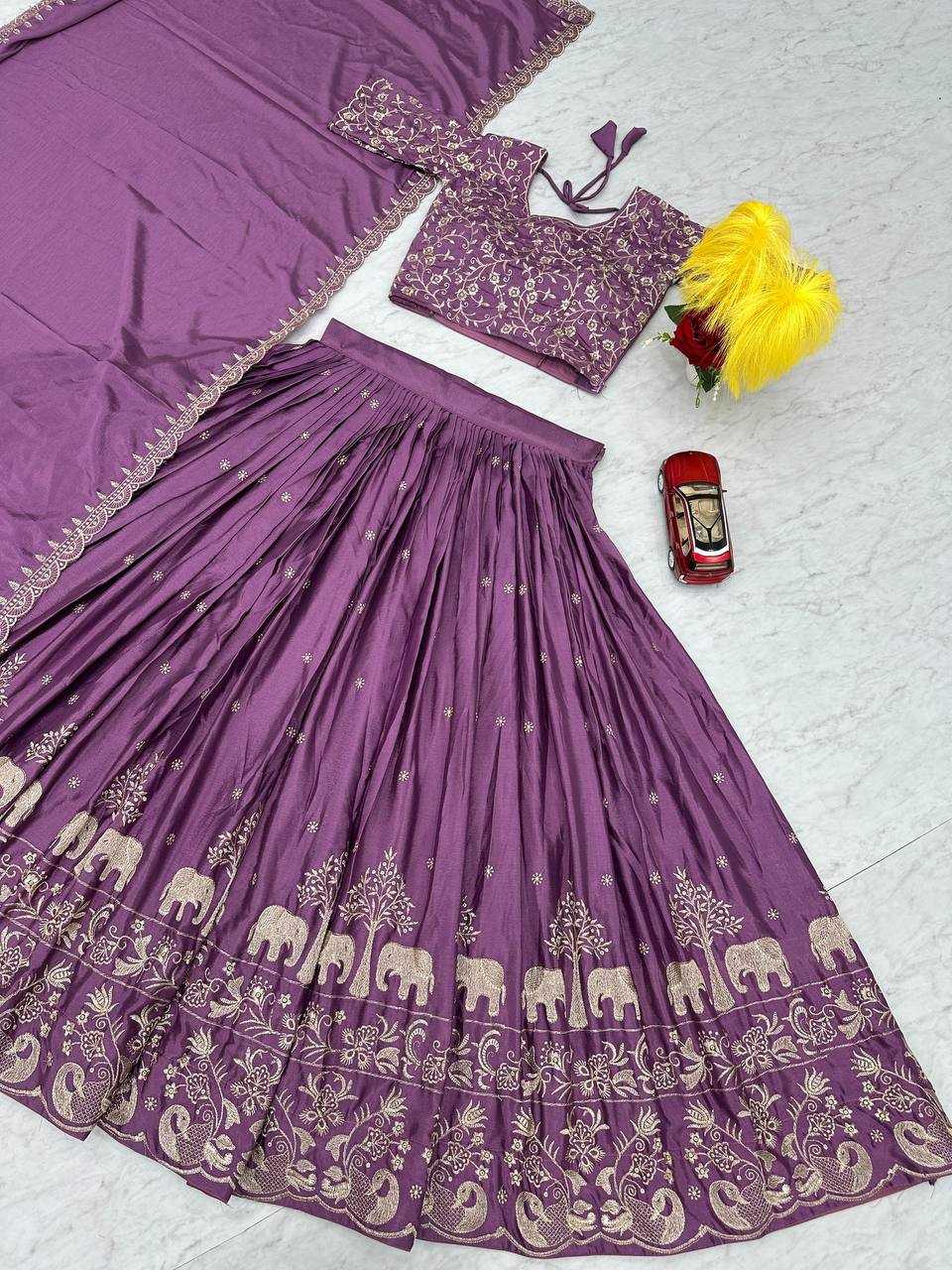 YNF CHINON KESH130 075 LEHENGAS WHOLESALE SILK WEDDING EMBROIDERED PURPLE LEHENGA WITH DUPTTA WEDDING LEHENGAS MANUFACTURER - Deevit International