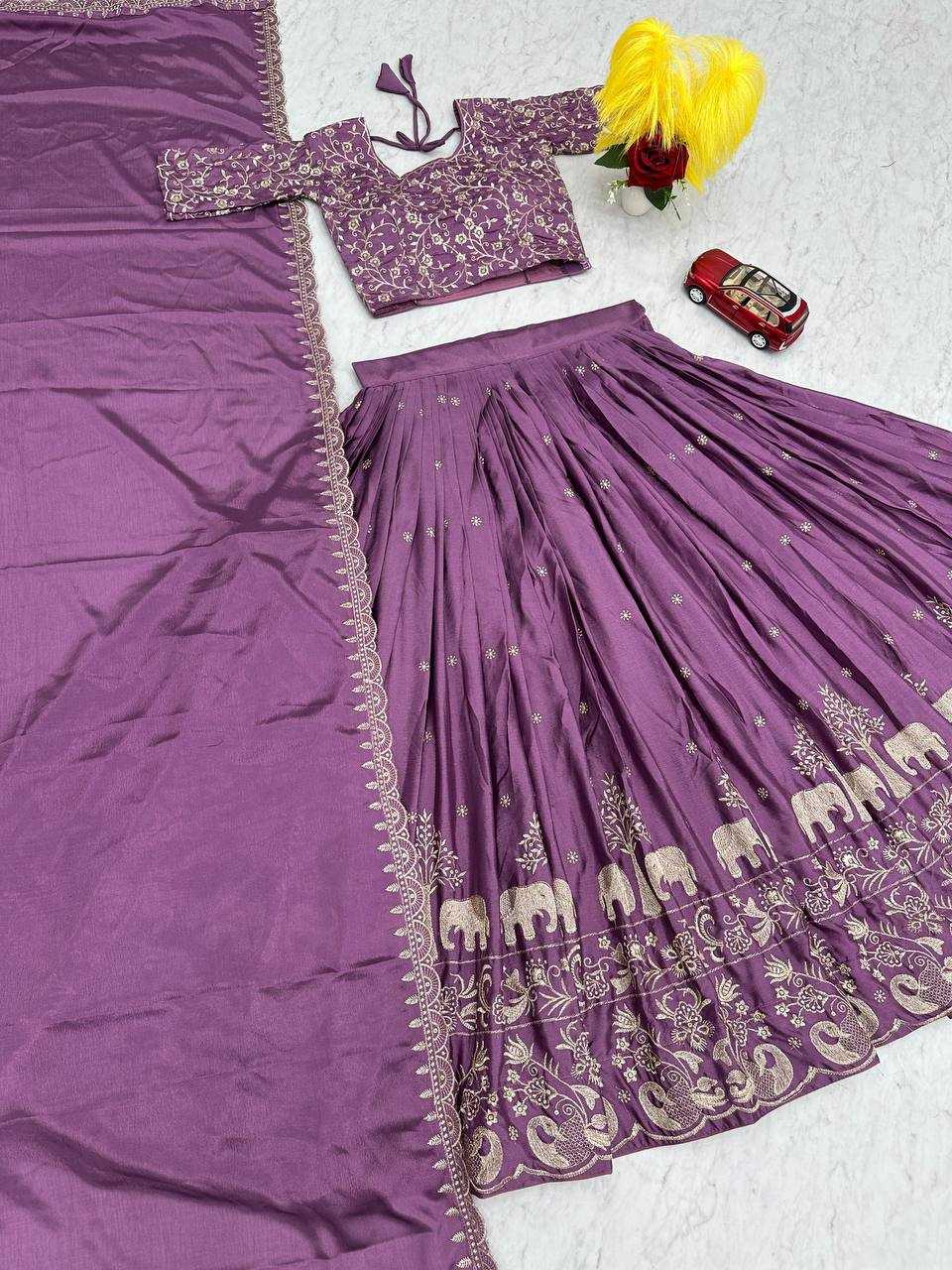 YNF CHINON KESH130 075 LEHENGAS WHOLESALE SILK WEDDING EMBROIDERED PURPLE LEHENGA WITH DUPTTA WEDDING LEHENGAS MANUFACTURER - Deevit International