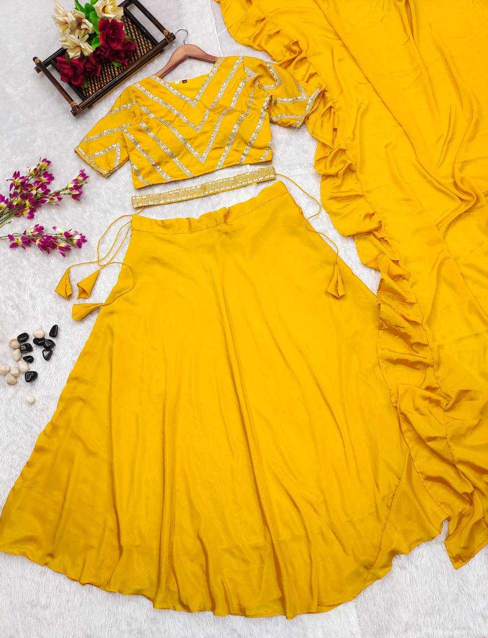 YNF CHINON KESH232 968 LEHENGAS WHOLESALE SILK LEHENGA WITH BLOUSE YELLOW LEHENGAS MANUFACTURER - Deevit International