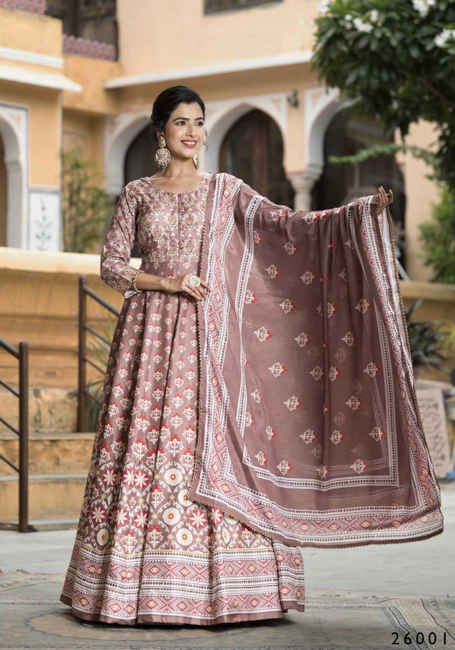 YNF DOLA SILK RIN131 SAMANTA GOWNS WHOLESALE PRINTED LONG SILK GOWNS MANUFACTURER - Deevit International